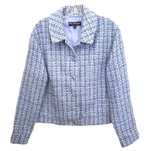 Boucle Shacket Blazer Oversize Sleeve Drop Shoulder Coat Blue/White Women's 10 - Picture 2 of 10